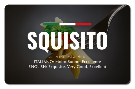 squisito italian flag and text logo on an image of pasta on a fork